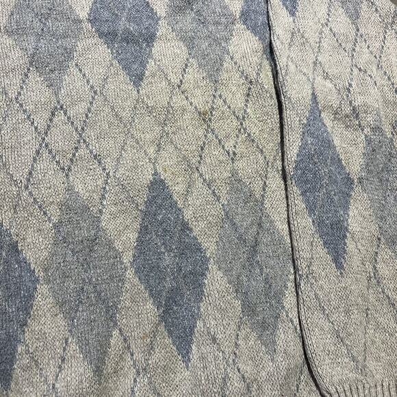 Vintage 90s Bill Blass Brown Argyle Cotton Boxy Sweater - Picture 3 of 5